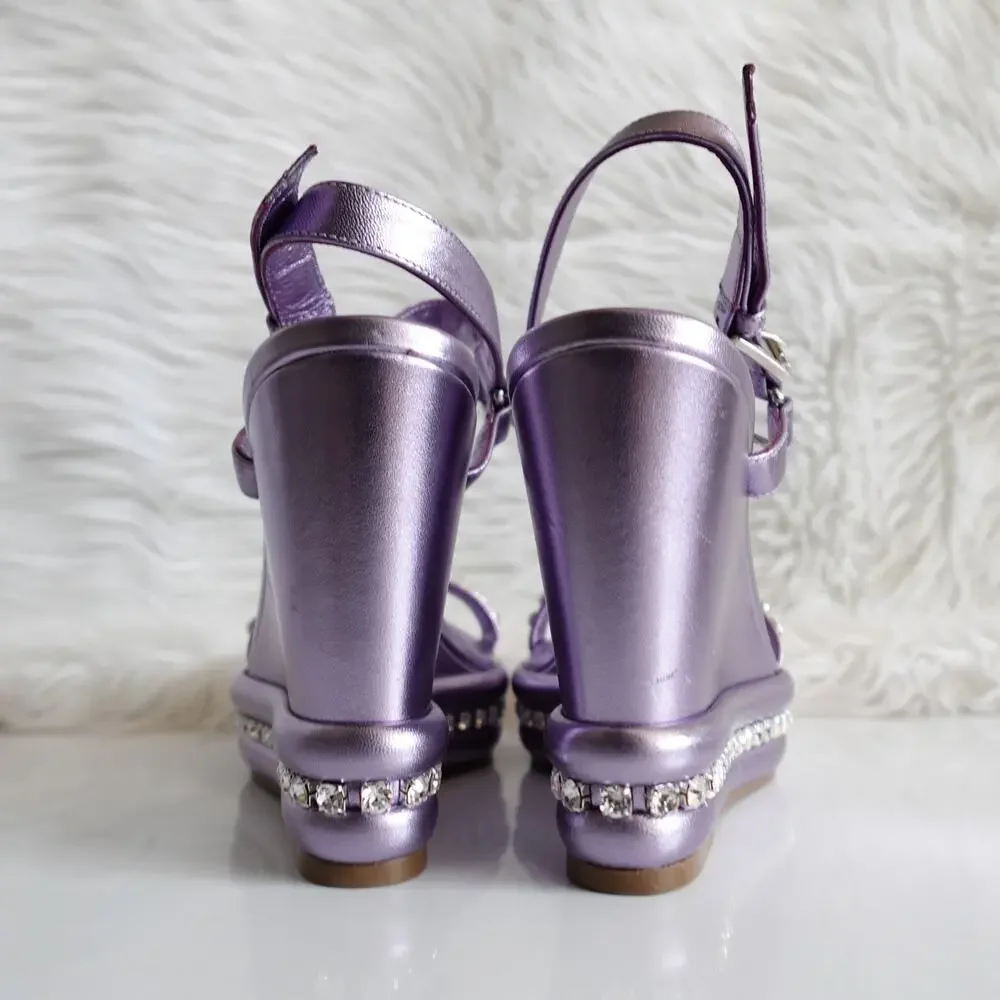 Christian Louboutin Pyrastrass Metallic Lavender Platform Wedge Sandals 38